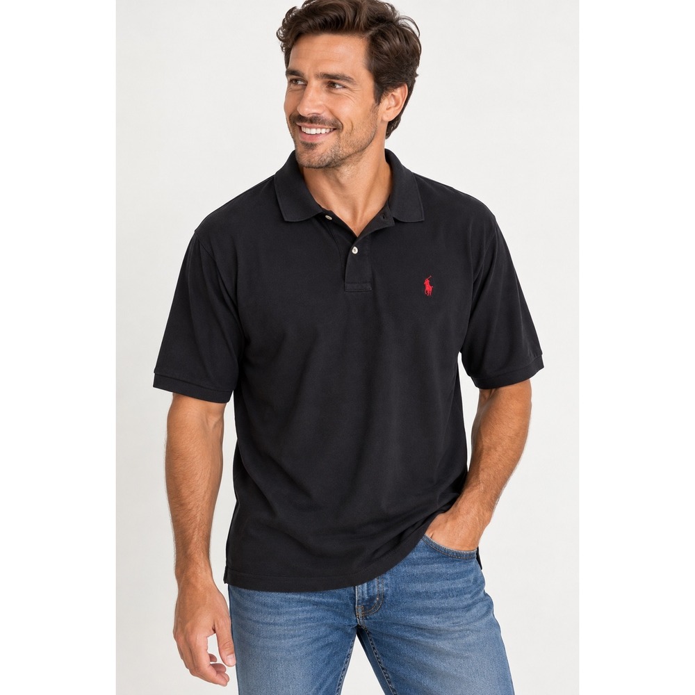 Polo Ralph Lauren XL Black Short Sleeve Classic Fit Piqué Polo Red Pony Logo